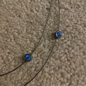 16 inch double strand wire necklace with blue glass beads